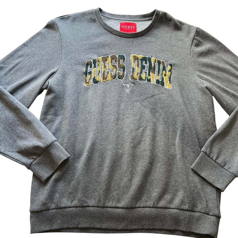 Guess LA Gray Pullover Camo Logo Crewneck Sweatshirt Women's size XL